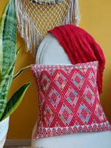 mexikanischer Kissenbezug, Deko Kissen rot weiss, handarbeit, handgewebt, mexikanisch, hippie, boho, ethno, Lateinamerikanische Textilien, Heimtextilien, Sofakissen, Schlafzimmer, Terrassendeko