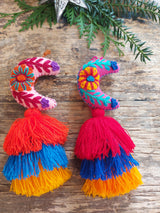 Mexikanischer Weihnachtsbaumschmuck Aufhänger, Anhänger, handgemacht, Handgemachter bestickter Weihnachtsbaumschmuck, Filz Weihnachtsbaumschmuck mexikanisch, Bestickter Baumschmuck Weihnachten Handmade, Textiler Weihnachtsanhänger handgefertigt, Genähter Filz Weihnachtsbaumschmuck, Traditioneller mexikanischer Weihnachtsschmuck, Handgemachte Weihnachtsdekoration Mexiko, Stern, boho hippie, pink, Mond