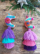Mexikanischer Weihnachtsbaumschmuck Aufhänger, Anhänger, handgemacht, Handgemachter bestickter Weihnachtsbaumschmuck, Filz Weihnachtsbaumschmuck mexikanisch, Bestickter Baumschmuck Weihnachten Handmade, Textiler Weihnachtsanhänger handgefertigt, Genähter Filz Weihnachtsbaumschmuck, Traditioneller mexikanischer Weihnachtsschmuck, Handgemachte Weihnachtsdekoration Mexiko, Stern, boho hippie, pink, Mond rosa, lila türkis