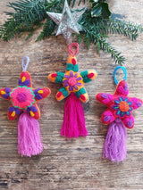 Mexikanischer Weihnachtsbaumschmuck Aufhänger, Anhänger, handgemacht, Handgemachter bestickter Weihnachtsbaumschmuck, Filz Weihnachtsbaumschmuck mexikanisch, Bestickter Baumschmuck Weihnachten Handmade, Textiler Weihnachtsanhänger handgefertigt, Genähter Filz Weihnachtsbaumschmuck, Traditioneller mexikanischer Weihnachtsschmuck, Handgemachte Weihnachtsdekoration Mexiko, Stern, boho hippie