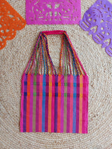 Tragetasche, Markttasche, Einkaufstasche, Stofftasche, Textiltasche, Baumwolle, bestickt, Kunsthandwerk, mexikanisch, Mexiko, geflochten, gewebt, Streifen, Skull, bunt, Schädel, Totenkopf,  dia de muertos, Catrina, Dia de muertos, Tag der Toten, Halloween