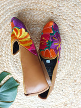 Größe 39 Ballerina Echtleder Loafer Schuhe flach braun (gelb, orange, lila) mit Blumenstickerei aus Mexiko