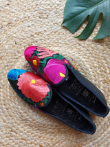 Ballerina, flat shoes, Damenschuhe Sommer, Sandalen, moccasin, Loafer, elegant, ausgefallen, mit Stickerei, Leder, Absatz, Größe 38, mexikanisch, Kunsthandwerk, Pantoffel, Frida Kahlo Schuhe
