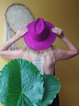 Hut Fedora mit breiter Krempe (lila) individualisiertbar mit Dekoband, Cowboyhut, Mütze für Damen, Herren, boho Hut aus Mexiko