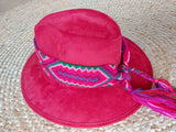 Hut Fedora (rot) individualisierbar mit Dekoband, breite Krempe, Cowboyhut, Mütze für Damen, Herren, boho Hut aus Mexiko