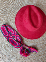 Hut Fedora (rot) individualisierbar mit Dekoband, breite Krempe, Cowboyhut, Mütze für Damen, Herren, boho Hut aus Mexiko