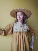 Blouse tunic top Multiflower (yellow) hand embroidered from Mexiko