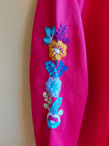 Damen Hoodie Pullover, Jacke, Sommer, leicht, Blumenmuster, bunt, mit Stickerei, bestickt, rot, Mandala, aus Mexiko, Kunsthandwerk, online Shop Mexikanische Kleidung