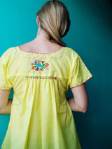 Oaxaca Bluse San Antonino (gelb) mit feinen Blumenstickerei, Tunika, Sommer-Top, Mexiko