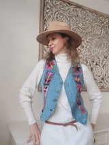 Weste mit Blumenstickerei, Damenweste mit Stickerei aus Mexiko, hippie Damenweste, boho chic Damenweste bestickt, Mexikanische Mode