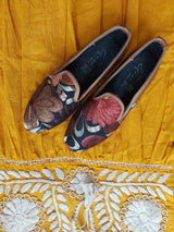 Ballerina aus Leder braun mit Blumenstickerei aus Mexiko