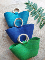 Mexikanische Einkaufstasche aus Naturmaterial Palmenblatt Strohtasche bunt mexikanisch handgefertigt Kunsthandwerker Chiapas gestreift Streifen Markttasche Einkaufstasche Shopper Strandkorb Beachtasche mexican beachbag strawbag