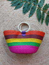 Mexikanische Strohtasche Palmentasche Naturtasche Shopper, Einkaufstasche, Markttasche, bunt, Blumenapplikation Stickerei Kunsthandwerker Chiapas Strandkorb Strandtasche Pikniktasche Handtasche Sommertasche mexican bag beachbag strawbag flower embroidery Streifen stripes