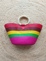 Mexikanische Strohtasche Palmentasche Naturtasche Shopper, Einkaufstasche, Markttasche, bunt, Blumenapplikation Stickerei Kunsthandwerker Chiapas Strandkorb Strandtasche Pikniktasche Handtasche Sommertasche mexican bag beachbag strawbag flower embroidery, Streifen, stripes