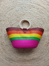 Mexikanische Strohtasche Palmentasche Naturtasche Shopper, Einkaufstasche, Markttasche, bunt, Blumenapplikation Stickerei Kunsthandwerker Chiapas Strandkorb Strandtasche Pikniktasche Handtasche Sommertasche mexican bag beachbag strawbag flower embroidery stripes, Streifen