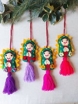 Weihnachtsbaumschmuck Anhänger Christkind bestickt mit Bommel (Design C), Weihnachtsdeko, Geschenk Adventskalender aus Mexiko