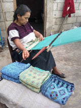 Boho decorative pillow Maya turquoise blue, hand sewn and embroidered from Mexico