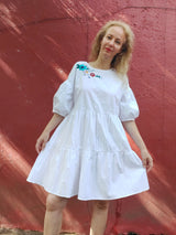 Mexikanisches Kleid weiss, Sommer, Tunika, Mode, bestickt, lang, volant, Blumenstickerei, boho, A-Form, ethno, boho, gypsie, mexican clothing, fashion, dress, white, embroidery