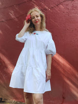 Mexikanisches Kleid weiss, Sommer, Tunika, Mode, bestickt, lang, volant, Blumenstickerei, boho, A-Form, ethno, boho, gypsie, mexican clothing, fashion, dress, white, embroidery