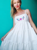 Kleid, Sommerkleid mit mexikanischer Stickerei, Chiapas, Zinacantan, Blumen, elegant, Volant, dress, mexican, Mode, Clothing, fashion