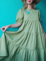 Mexikanisch, Kleid, Tunika, Sommerkleid, Beach, Urlaub, Mexican dress, long, a-form, bestickt, grün, khaki, Blumenmuster, Blumenstickerei, Flowers, embroidery, mexicain, boho, ethno, Chiapas, Kunsthandwerk