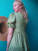 Mexican dress long (khaki-green), hand embroidered in Zinacantan, boho summer dress