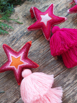 Weihnachtsdeko, Christbaumschmuck, Baumschmuck, Anhänger, Bommel, bunt, mexikanisch, Stoff, Filz, boho, hippie, Adventsdeko, Fensterdeko, Kranz, Tischdeko bestickt, ethno, mexican christmas tree decoration adorno para navidad mexicano, arbol de navidad, star, stern, estrella