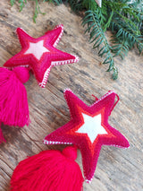 Weihnachtsdeko, Christbaumschmuck, Baumschmuck, Anhänger, Bommel, bunt, mexikanisch, Stoff, Filz, boho, hippie, Adventsdeko, Fensterdeko, Kranz, Tischdeko bestickt, ethno, mexican christmas tree decoration adorno para navidad mexicano, arbol de navidad, star, stern, estrella