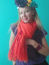 Schal,Winterschal, Poncho, Kuschelig, Mexiko, mexikanisch, orange, mit Bommel, groß, Decke
