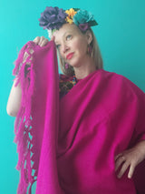 Schal,Winterschal, Poncho, Kuschelig, Mexiko, mexikanisch, pink-lila, mit Bommel, groß, Decke