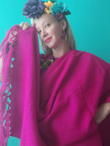 Schal,Winterschal, Poncho, Kuschelig, Mexiko, mexikanisch, pink-lila, mit Bommel, groß, Decke