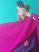 Schal,Winterschal, Poncho, Kuschelig, Mexiko, mexikanisch, pink-lila, mit Bommel, groß, Decke