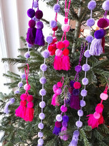 Pom pom garland, tree decoration, room decoration in 4 colors (purple, white, red, pink)