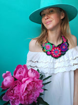 Halskette Statement Flowers Floral embroidery Filz handmade jewellery Mexican Mexiko mexikanisch design boho ethno gypsy Halskette necklace
