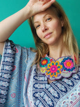 Halskette Statement Flowers Floral embroidery Filz handmade jewellery Mexican Mexiko mexikanisch design boho ethno gypsy Halskette necklace