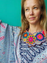 Halskette Statement Flowers Floral embroidery Filz handmade jewellery Mexican Mexiko mexikanisch design boho ethno gypsy Halskette necklace