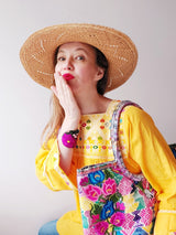 Mexikanische Bluse bestickt gelb, Bluse aus Mexiko handbestickt, Bluse mit Blumenstickerei aus Mexiko, mexikanische Mode, mexikanische Kleider, Mexican fashion clothing online store shop, mexikanische Bekleidung, mexikanische Tunika, Top, blouse, mexicain Frid Stil Ethnic, artisan, mexikanische Kleidung