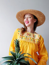 Mexikanische Bluse bestickt gelb, Bluse aus Mexiko handbestickt, Bluse mit Blumenstickerei aus Mexiko, mexikanische Mode, mexikanische Kleider, Mexican fashion clothing online store shop, mexikanische Bekleidung, mexikanische Tunika, Top, blouse, mexicain Frid Stil Ethnic, artisan, mexikanische Kleidung