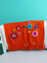Mexikanische Decke Tuch Schal mit Blumen blumig Mexiko bestickt Stickerei Handwerkskunst Einrichung Deko hacienda boho mexican scarf textile Textil orange bed throw Sofa Deko Home Accessoire