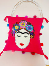 boho Deko, Mexikanische Wohnaccessoires, Kissen mexican style, farbenfroh, handgewebt, Chiapas, Schlafzimmer, bedroom, living room, Frida Kahlo Kissen aus Mexiko, mexikanische Textilien, Einrichtungsdeko, Kissenbezug, Sofakissen, Schlafzimmerkissen, Blumenstickerei, bunt, pink, türkis, Blumenkranz, mexikanische Einrichtung, Stil, eclectic, mexican cushion, from Mexiko, oreiller mexicain, bunt, colourful cushion, mexikanisch Wohnen, mexikanische Wohnkultur, mexikanische Einrichtung, Kolonialstil, Hacienda
