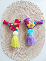 Baumschmuck bestickter Vogel-Anhänger (rot-lila) aus Mexiko