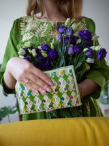 Cosmetic bag, make-up bag Maya (green) from Mexico
