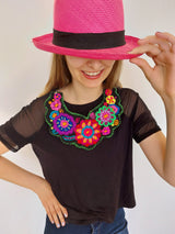 Mexikanische Schmuck Mexiko bunt Textil boho Halskette Herzanhänger Valentinsgeschenk Textil Statement mexican jewelery handmade european online shop clothing fashion accessoires mexicain Mode, Blumenstickerei