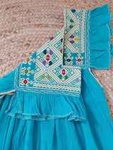 Sommerkleid mit Webmuster aus Larrainzar (türkis)