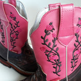 Mädchen Stiefel pink, Cowboystiefel, bestickt, Blumen, boho, rosa, Winterstiefel, Reitstiefel, Leder, mexikanisch, Mexiko, Stickerei, Herbst, Winter, braun, Absatz, Kinder, 2-9 Jahre