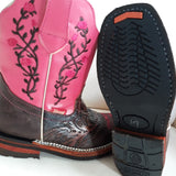 Mädchen Stiefel pink, Cowboystiefel, bestickt, Blumen, boho, rosa, Winterstiefel, Reitstiefel, Leder, mexikanisch, Mexiko, Stickerei, Herbst, Winter, braun, Absatz, Kinder, 2-9 Jahre