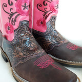 Stiefel, Western, Reitstiefel, Cowboystiefel, Winterstiefel, pink, Blumen, Stickerei, Mexiko, mexikanisch, ausgefallen, funky, Frida, brown, rutschfeste Sohle, mexique, boutique, vetement, boots mexican pink, rosa, flower embroidery, brodee