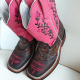 Mädchen Stiefel pink, Cowboystiefel, bestickt, Blumen, boho, rosa, Winterstiefel, Reitstiefel, Leder, mexikanisch, Mexiko, Stickerei, Herbst, Winter, braun, Absatz, Kinder, 2-9 Jahre