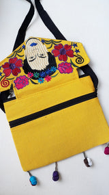 Boho clutch - shoulder bag Frida in yellow from Mexico