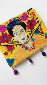 Boho clutch - shoulder bag Frida in yellow from Mexico
